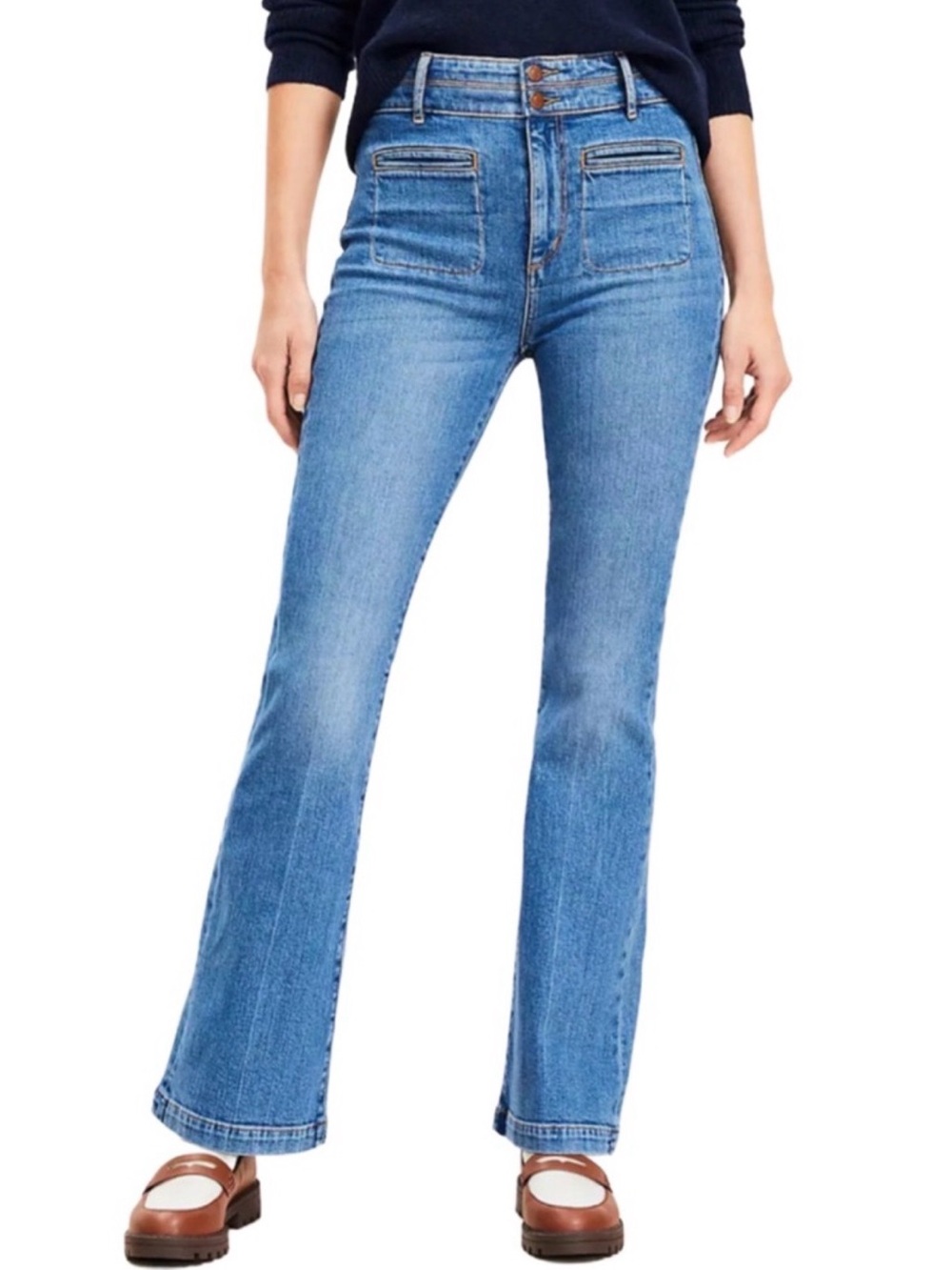 Loft Patch Pocket Slim Flare High Rise Jeans Size 6/28 EUC